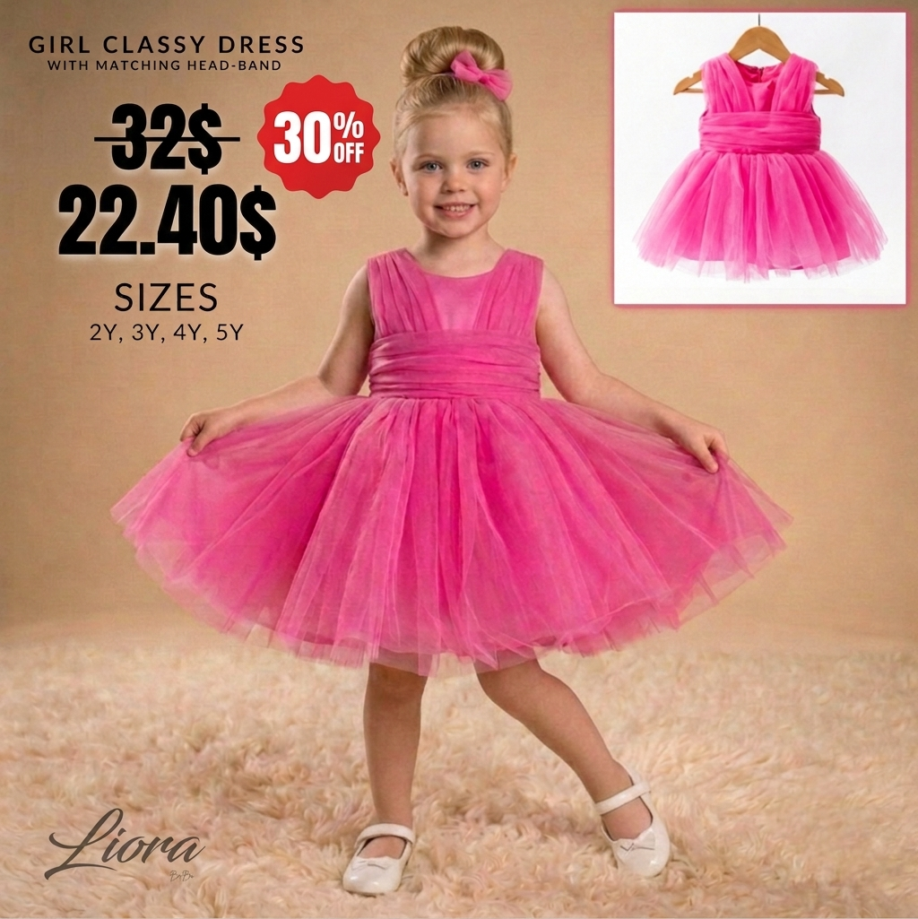 Pink Baby Girl Tulle Dress – Sleeveless Party Outfit
