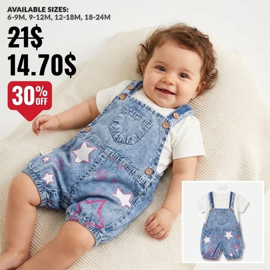 “Starlight Sprout” Baby Overall Set – Denim & Tee with Star Detail