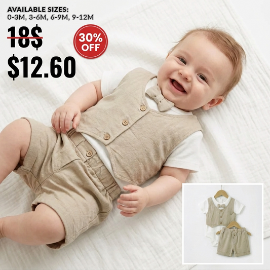 “Honeycomb Charm” Baby Formal Set – Vest, Bow Tie & Shorts