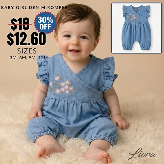 Blue Denim Blossom – Baby Girl Romper