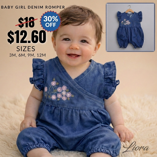 Denim Blossom Charm – Baby Girl Romper
