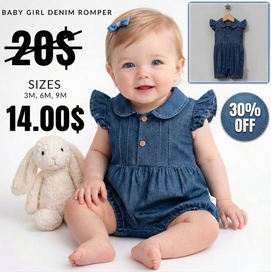 Denim Ruffle Sleeve Romper