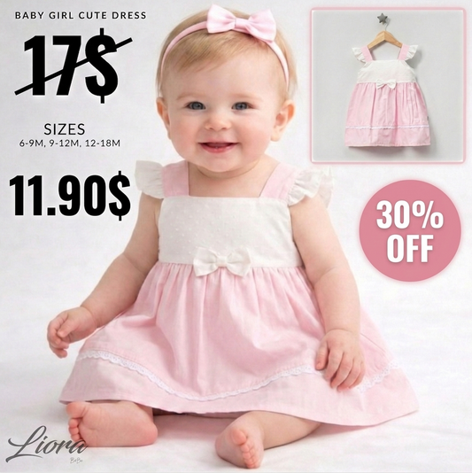 Pink & White Bow Flutter Dress
