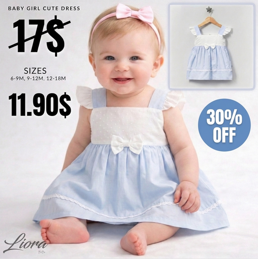 Light Blue & White Lace Trim Dress