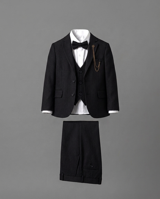 The Frederick 5-Piece Formal Suit Set with Gold Chain – Onyx Black