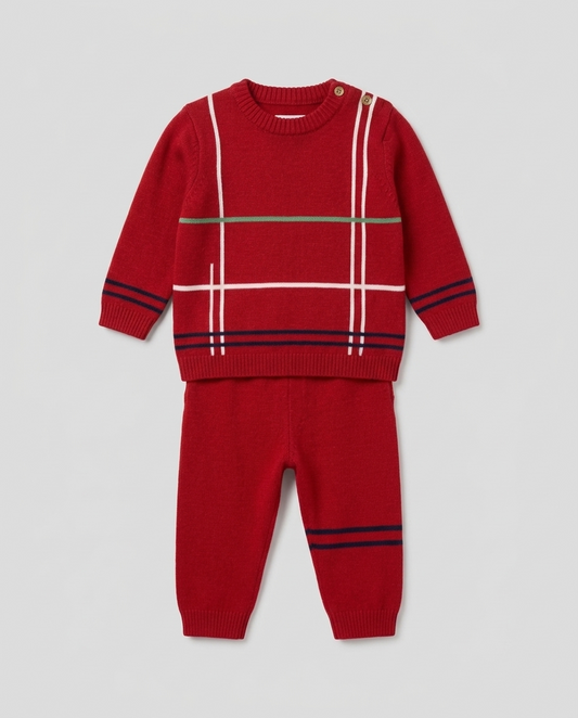 The Archer Windowpane Plaid Knit Sweater & Pants Set – Red