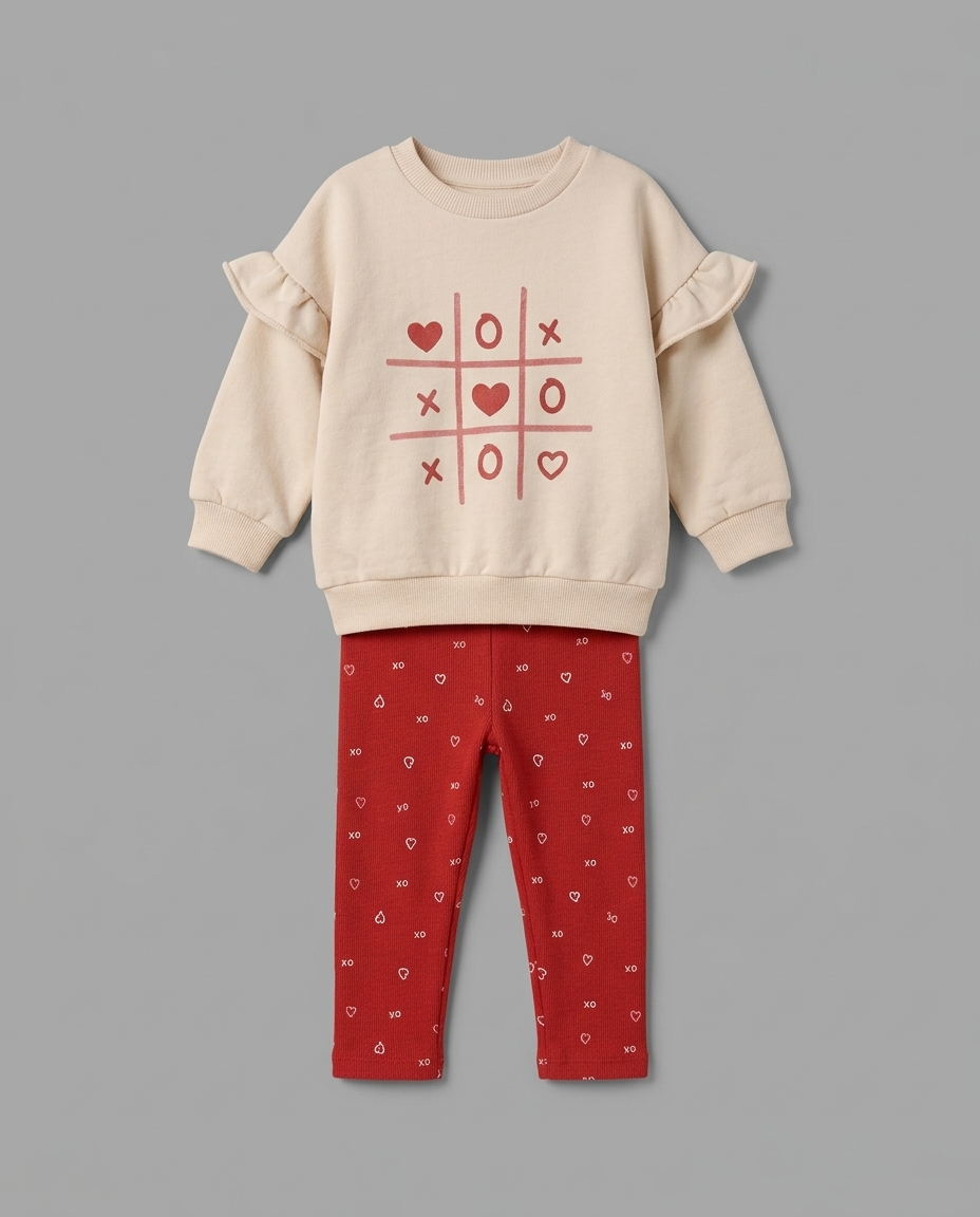 The Adeline Heart Tic-Tac-Toe Sweatshirt & Pants Set – Cream & Red