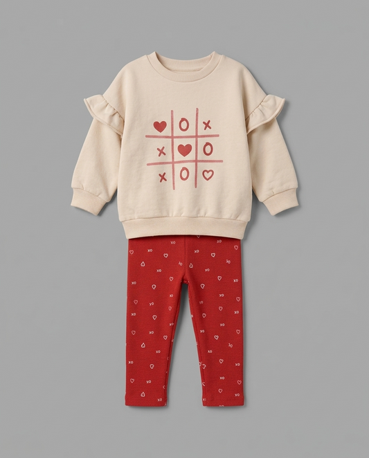 The Adeline Heart Tic-Tac-Toe Sweatshirt & Pants Set – Cream & Red