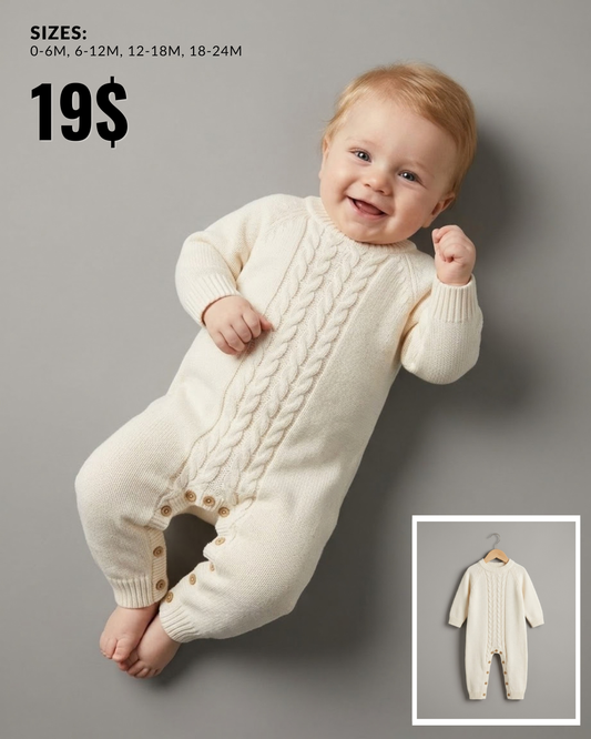 Cream Cable-Knit Baby Onesie