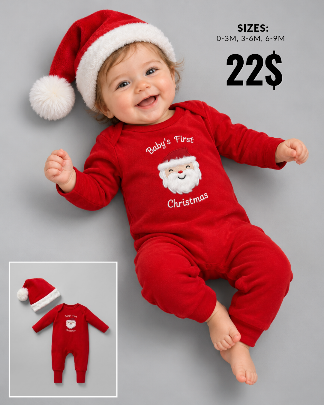 Baby's First Christmas Red Onesie & Santa Hat Set