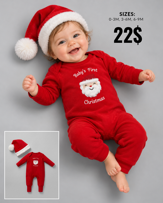 Baby's First Christmas Red Onesie & Santa Hat Set