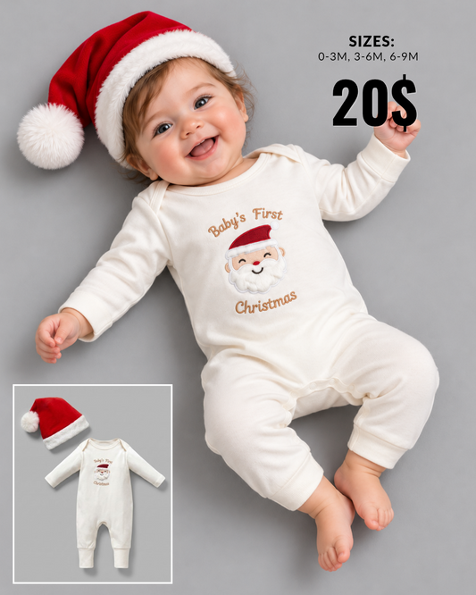 Baby's First Christmas Cream Onesie & Santa Hat Set