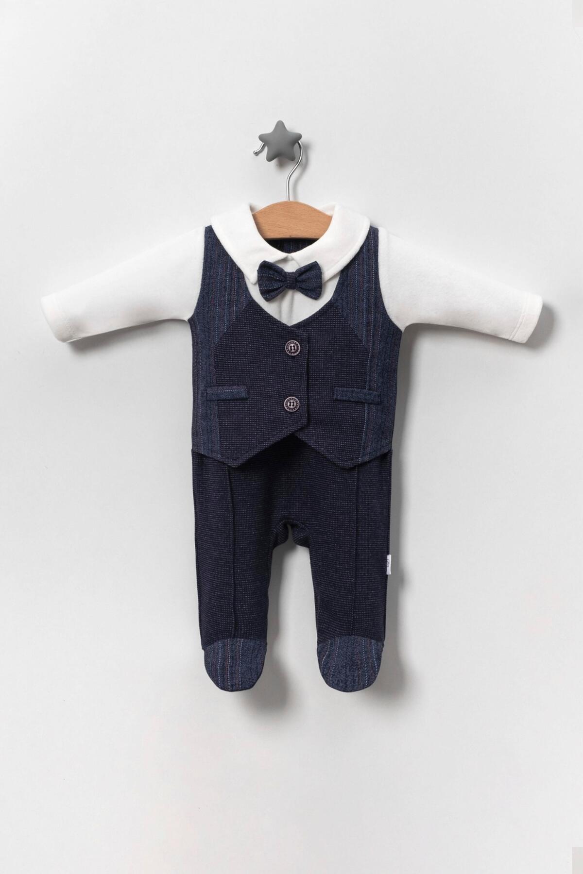 Navy Suit Bow Tie Onesie