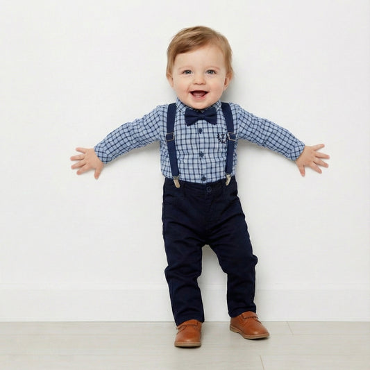 Baby Boy Formal Outfit Navy and Plaid