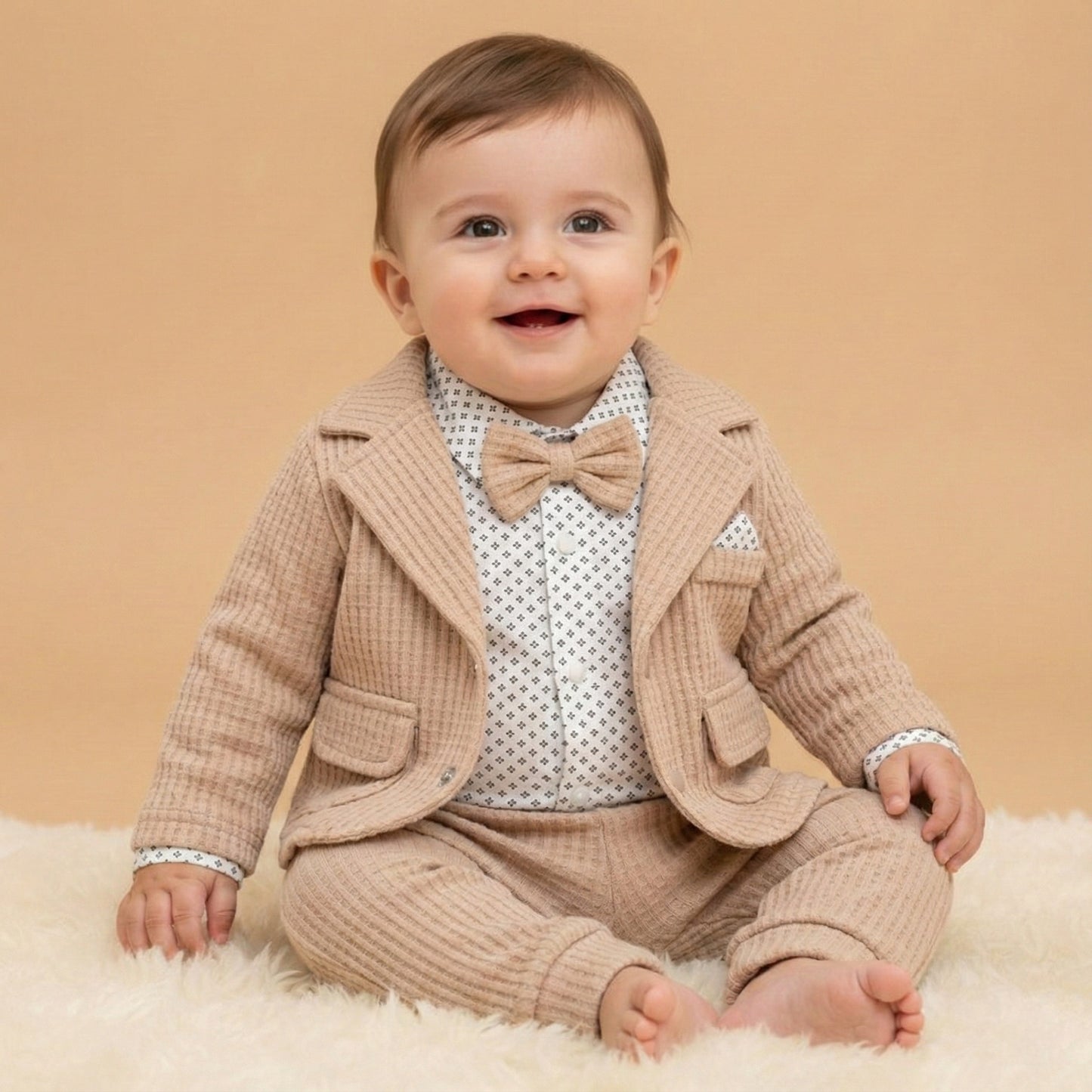 Beige Jacket & Patterned Shirt Set