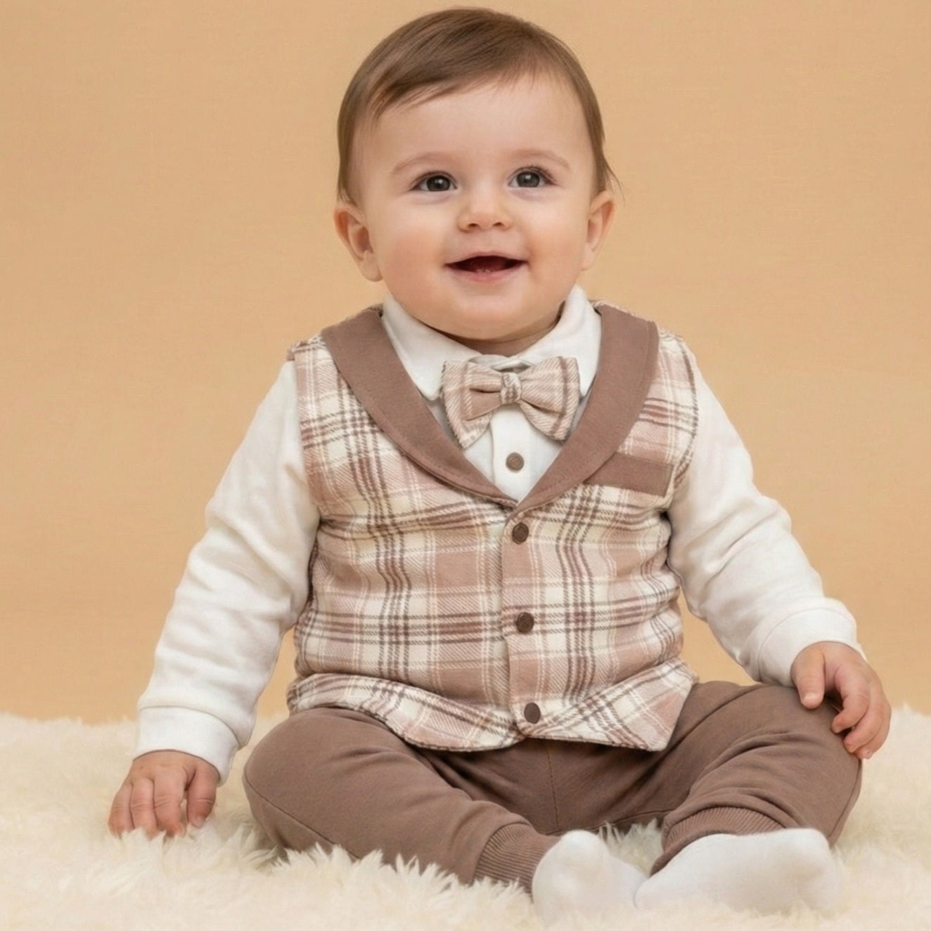 Plaid Vest & Bow Tie Shirt Set