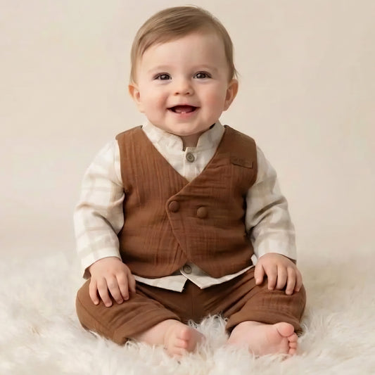 Plaid Ruffle & Textured Vest Set