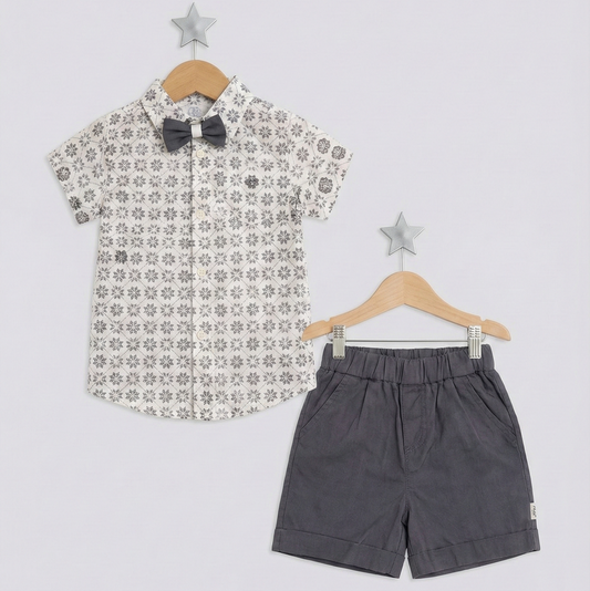 Gray Shirt & Bow Tie Shorts Set