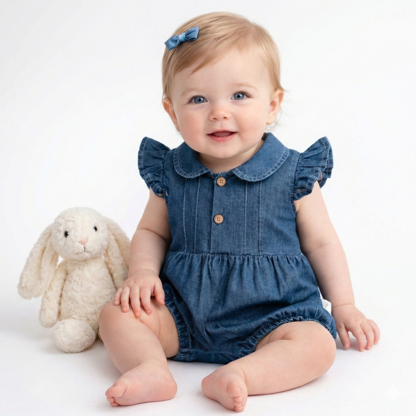 Denim Ruffle Sleeve Romper