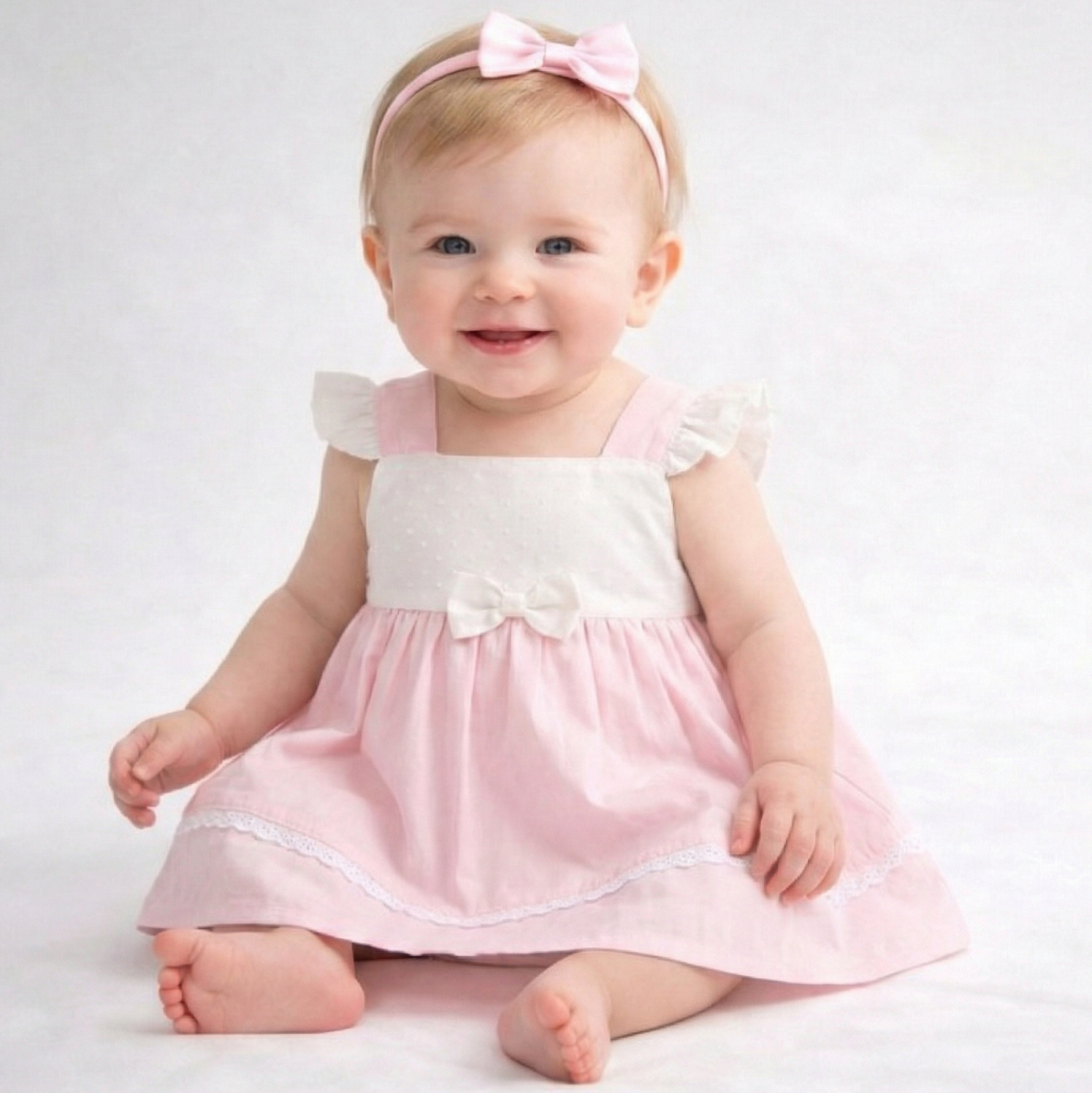 Pink & White Bow Flutter Dress