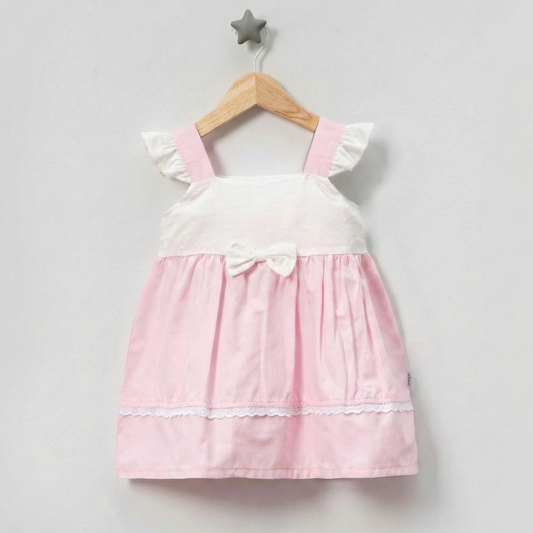 Pink & White Bow Flutter Dress