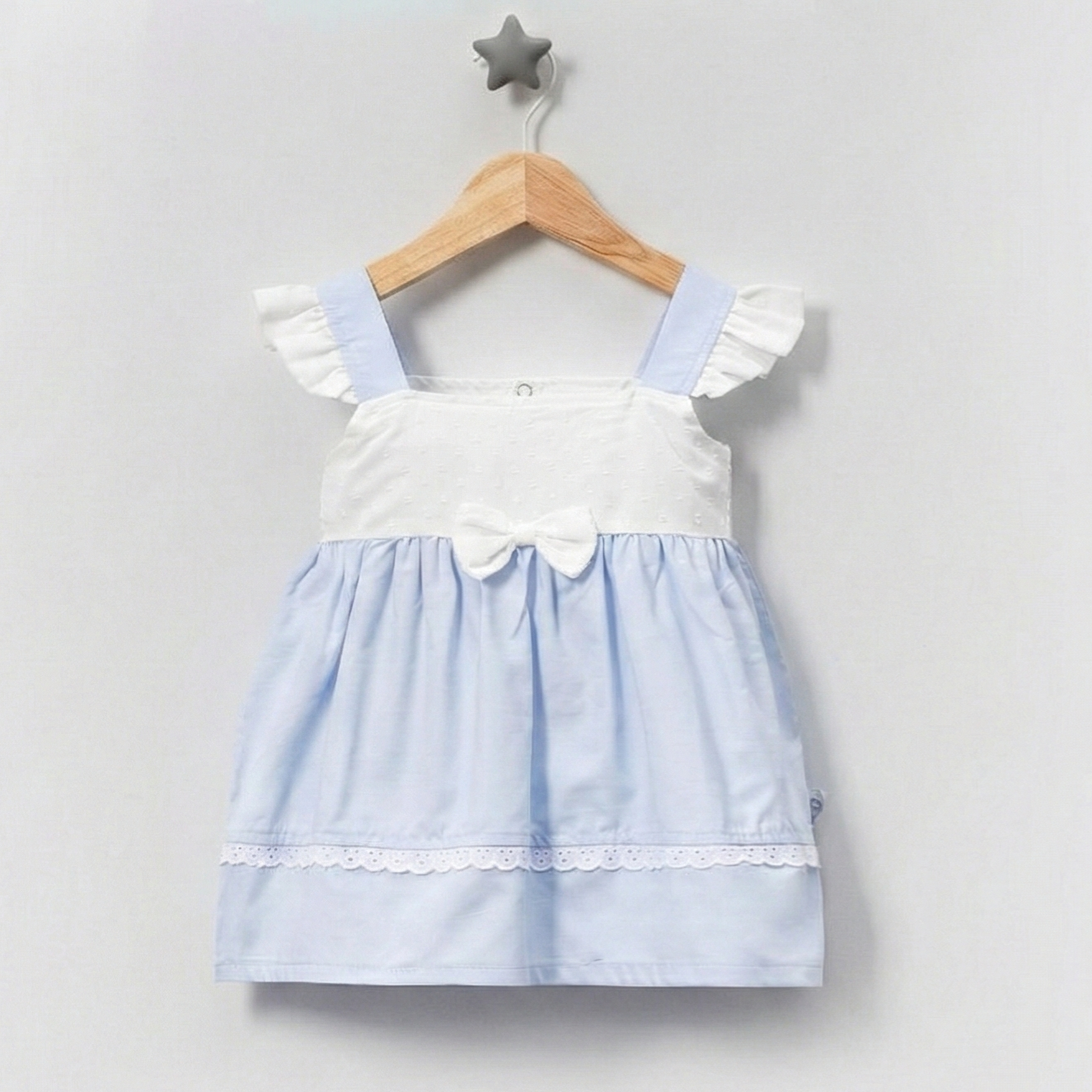Light Blue & White Lace Trim Dress