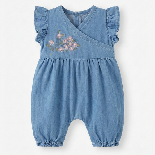 Blue Denim Blossom – Baby Girl Romper
