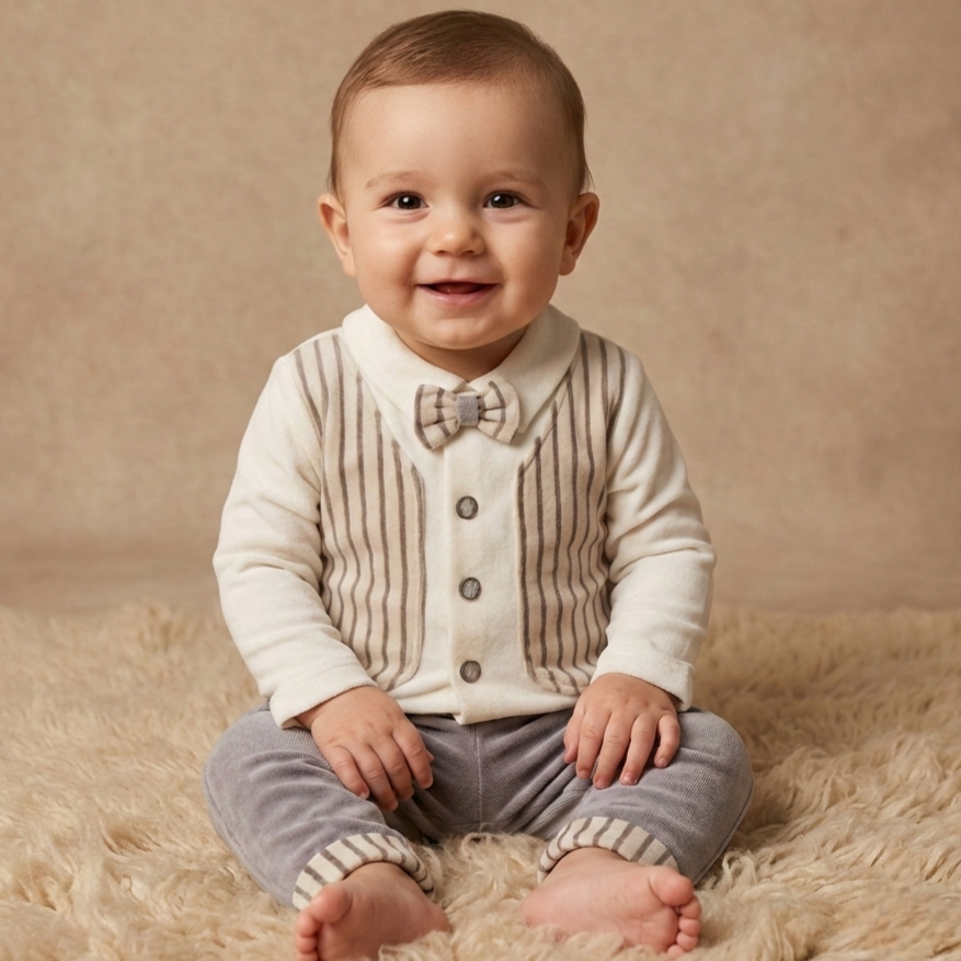Gray & Beige Toddler Outfit – 2-Piece Set with Vest-Shirt & Pants