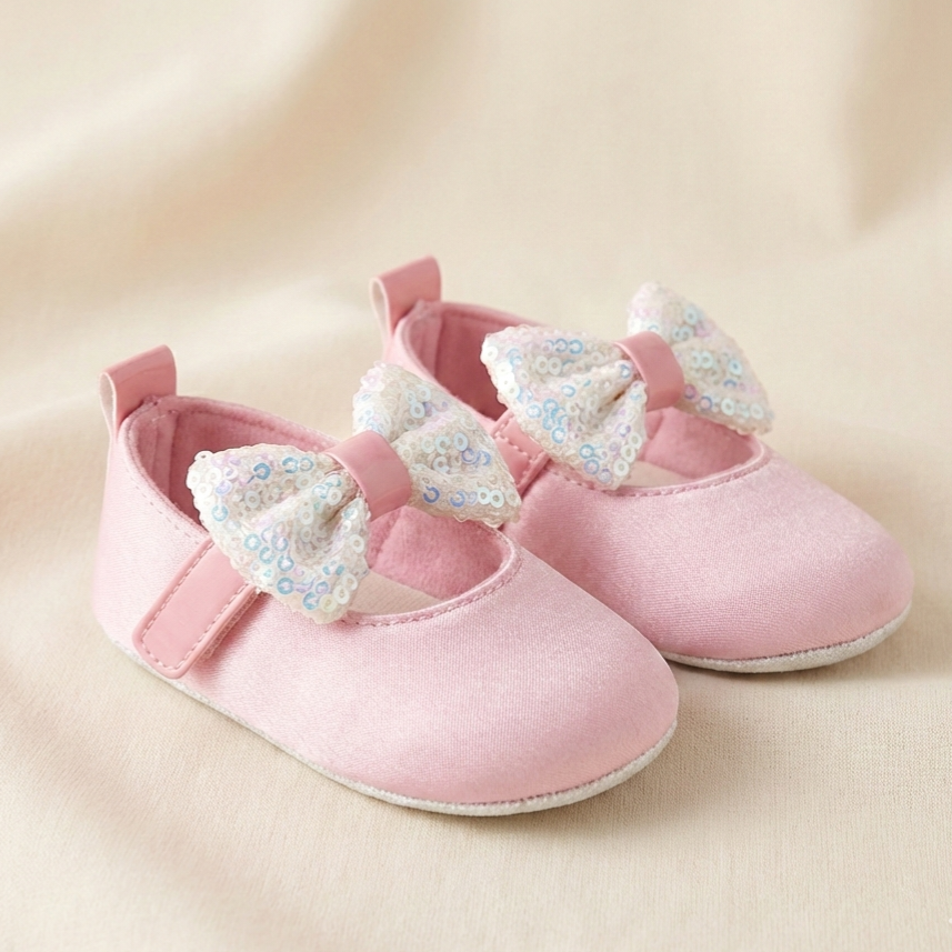 Pink Satin Bow – Baby Girl Shoes