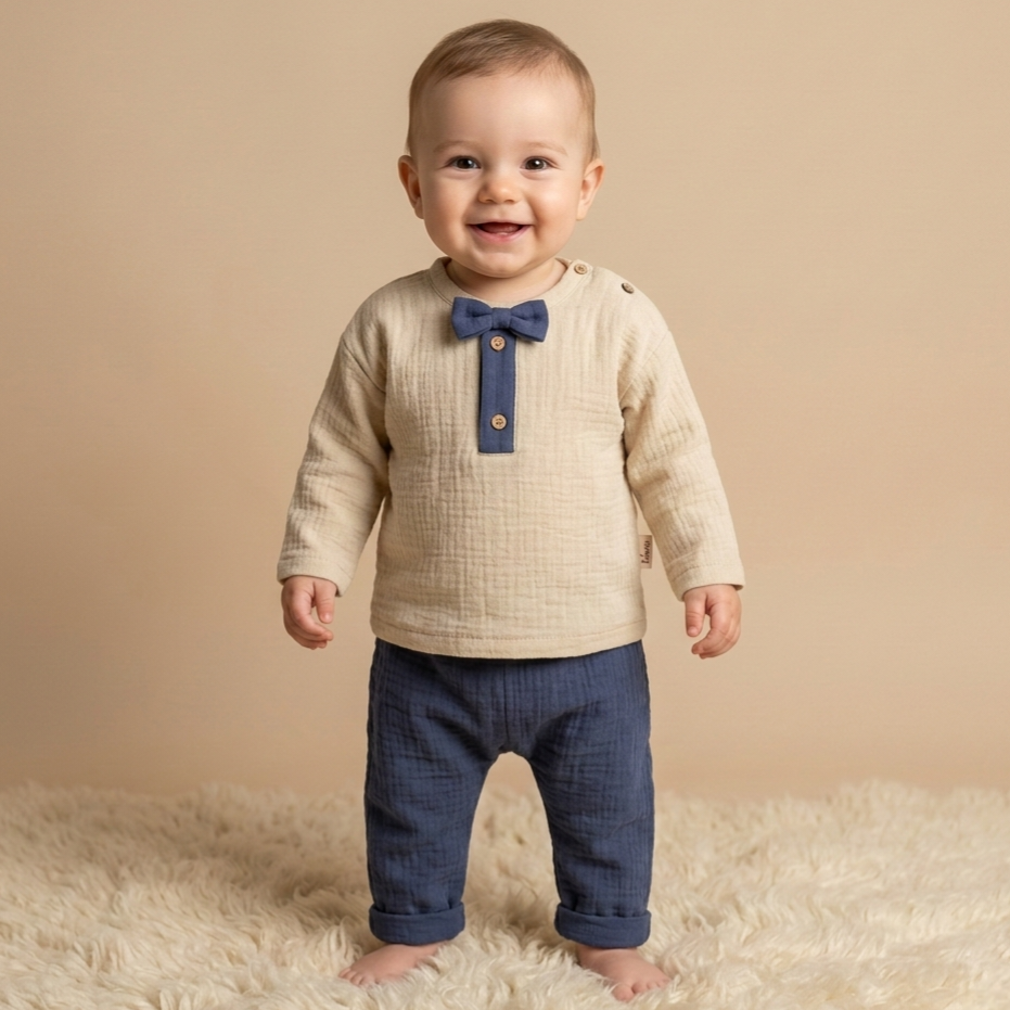 Ecru & Navy Charm – Baby Boy Outfit
