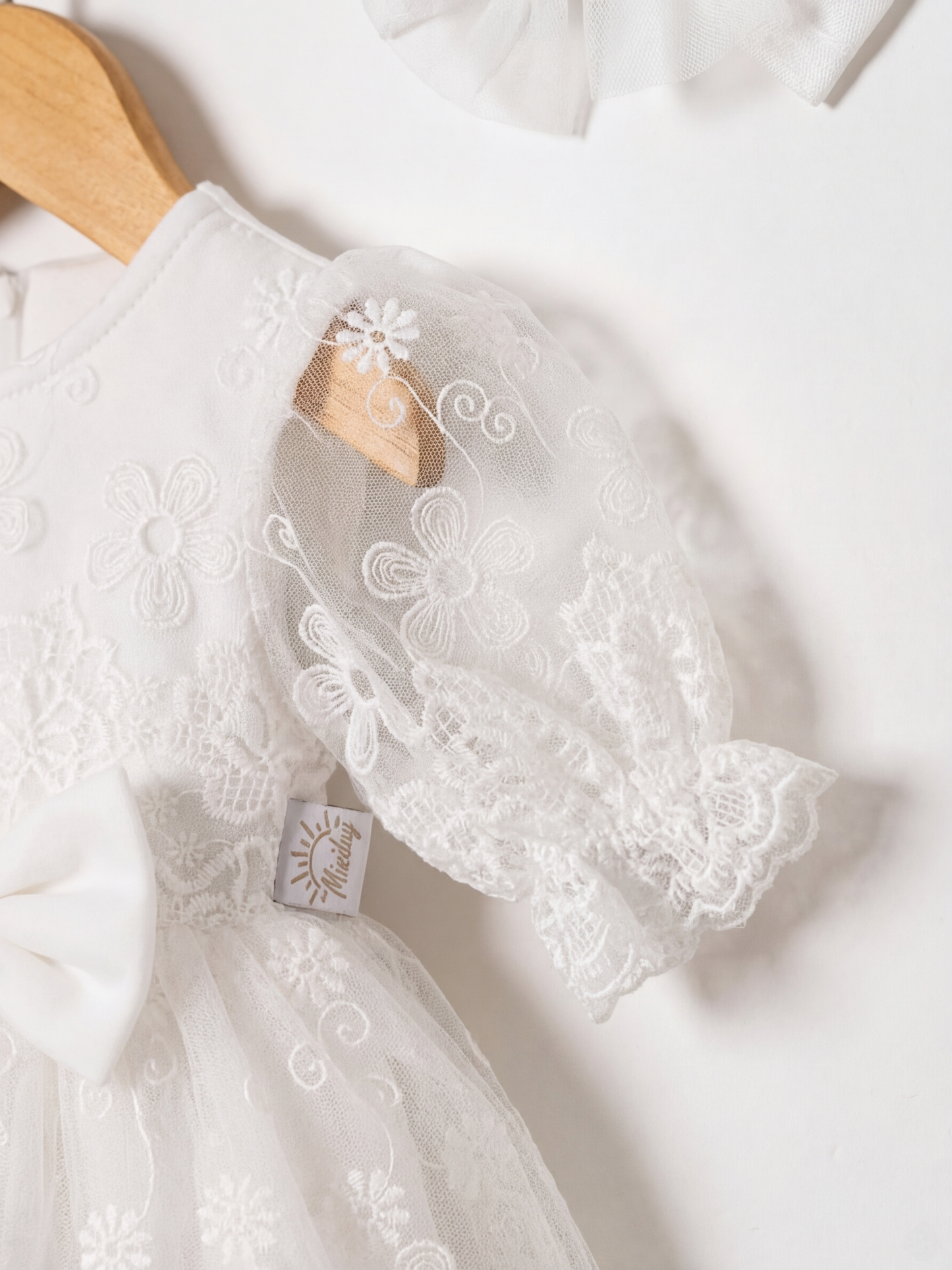 Baby Girl White Floral Lace Tutu Dress with Matching Headband