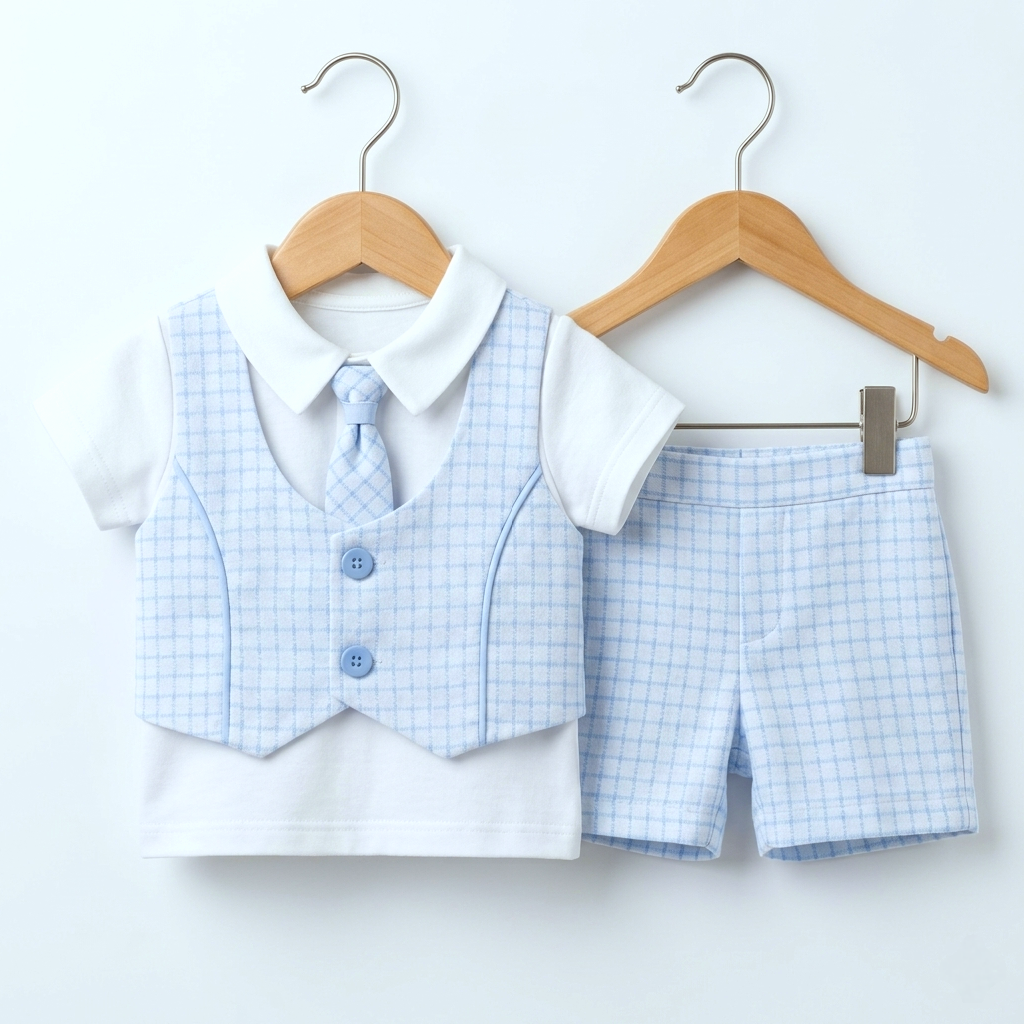 Azure Charm – Baby Boy Checkered Set