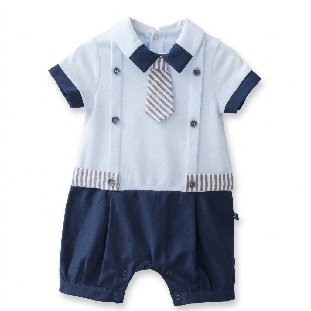 Navy & Sky Elegance – Baby Boy Romper