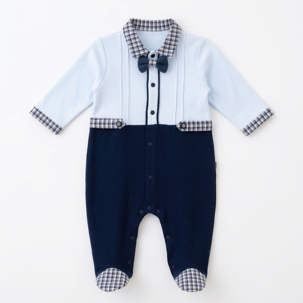 Navy Check Charm – Baby Boy Onesie