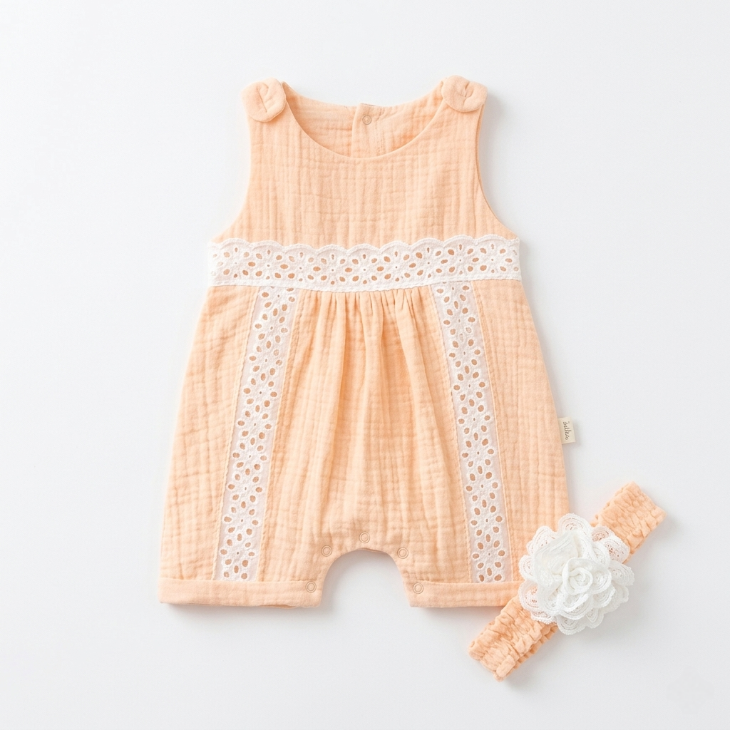 Peach Blossom Lace – Baby Girl Romper Set
