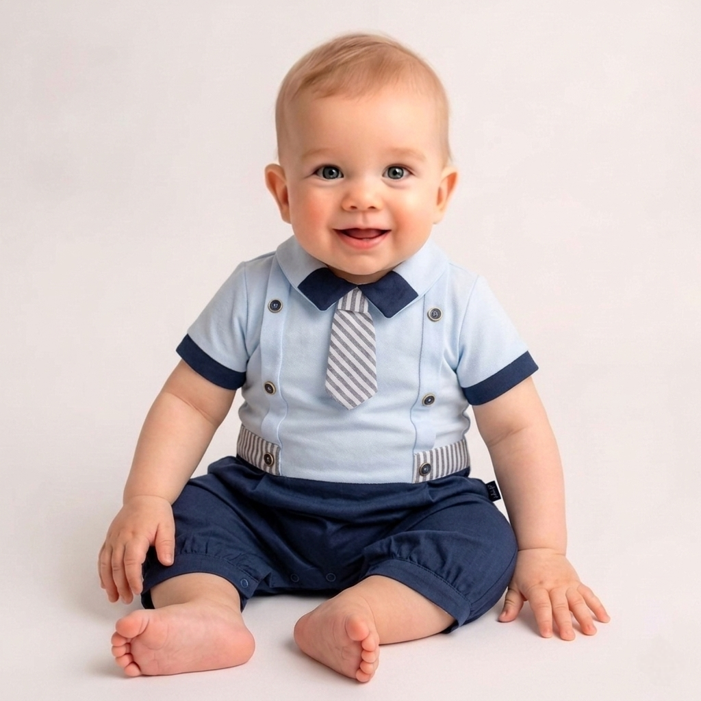 Navy & Sky Elegance – Baby Boy Romper