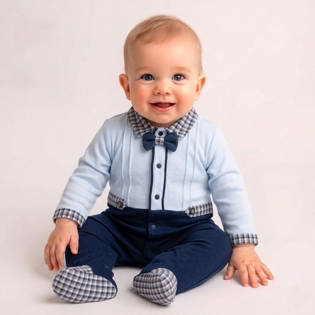 Navy Check Charm – Baby Boy Onesie