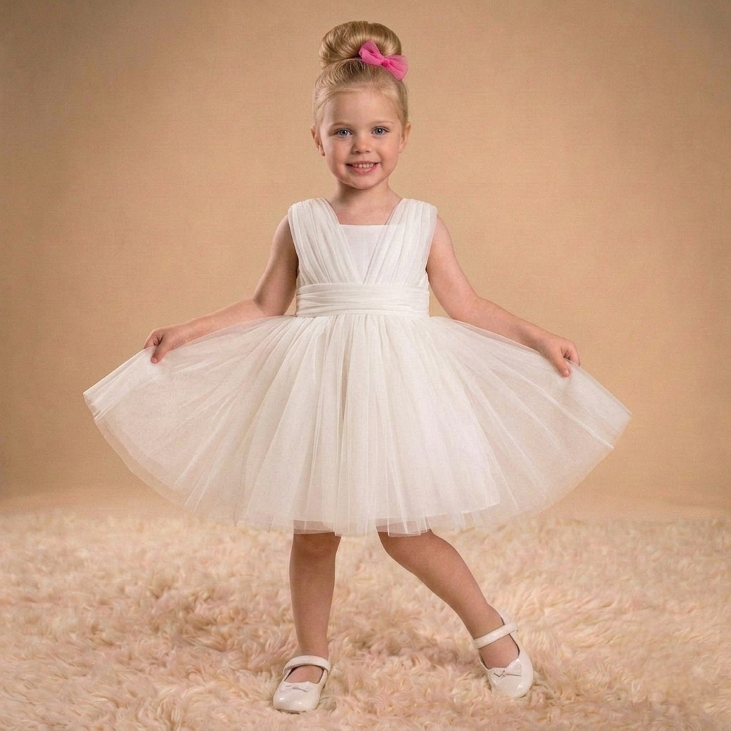 White Baby Girl Tulle Dress – Sleeveless Formal Outfit