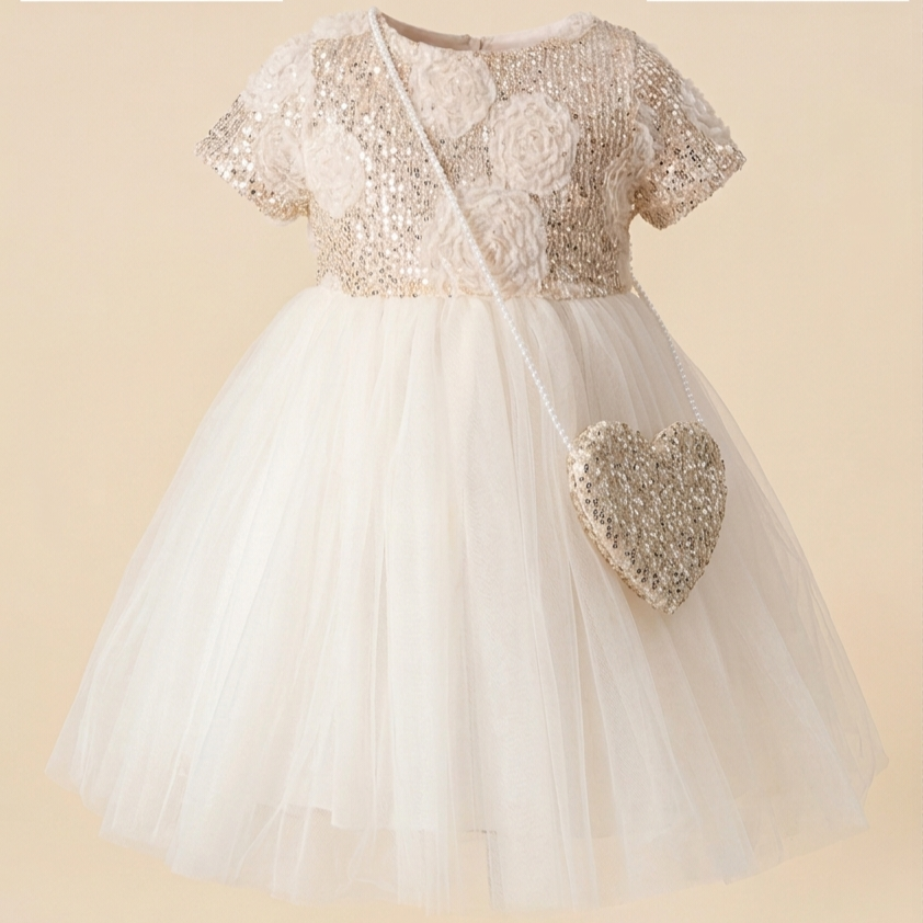 Champagne Baby Girl Party Dress – Sequins & Tulle