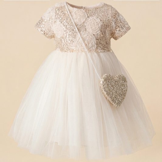 Champagne Baby Girl Party Dress – Sequins & Tulle
