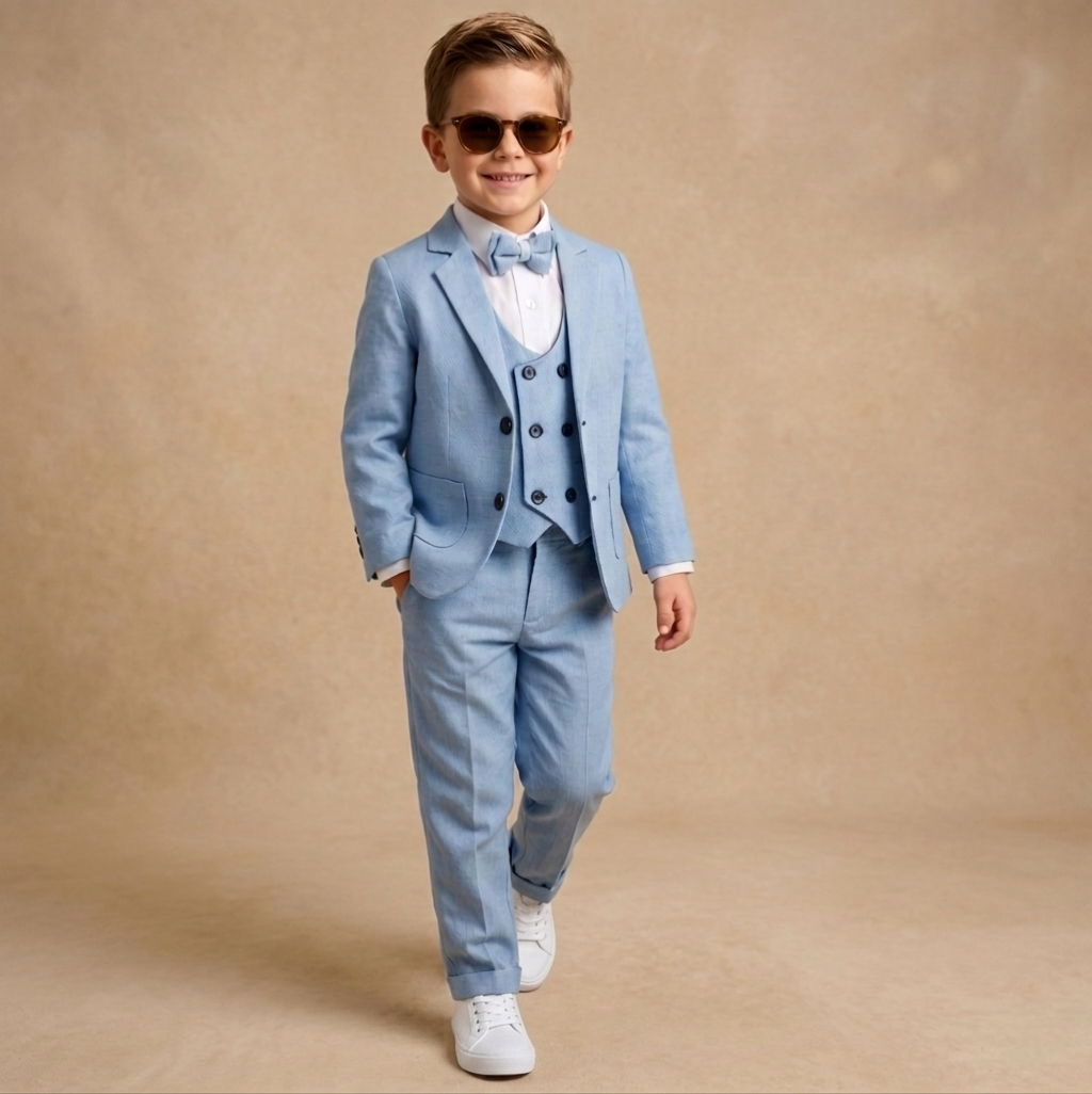 Light Blue Baby Formal Suit – Blazer, Vest & Bow Tie