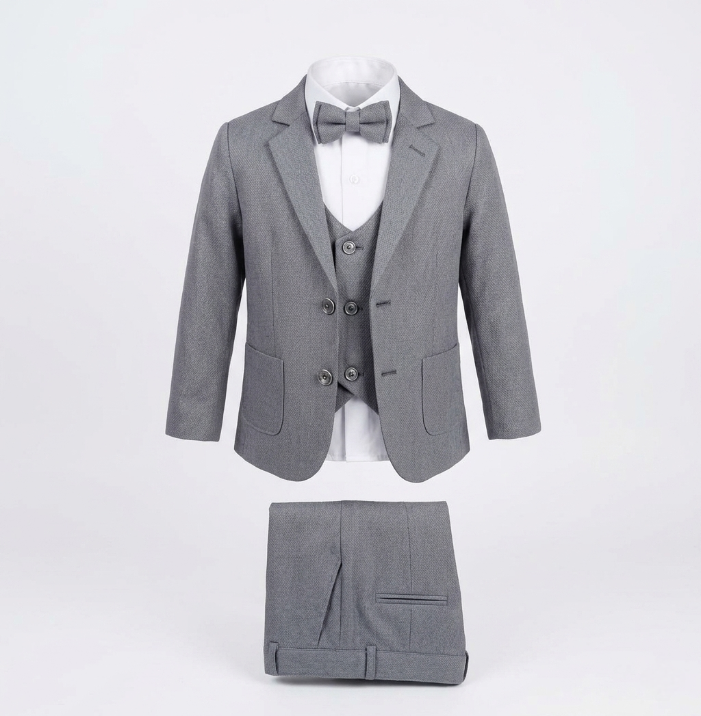 Gray Baby Formal Suit Set – Blazer, Vest & Bow Tie