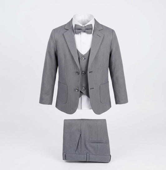 Gray Baby Formal Suit Set – Blazer, Vest & Bow Tie