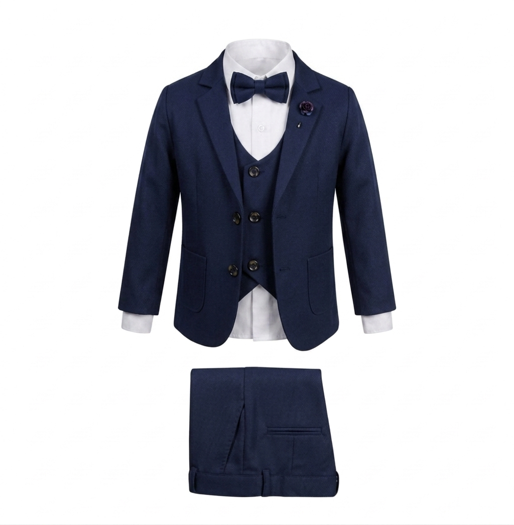 Navy Blue Baby Formal Suit – Blazer, Vest & Bow Tie