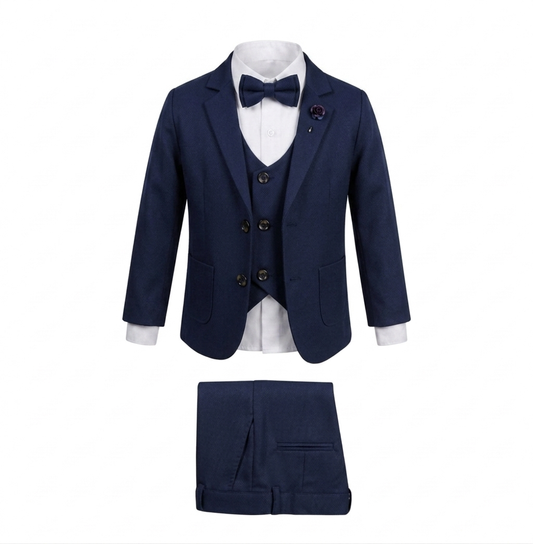 Navy Blue Baby Formal Suit – Blazer, Vest & Bow Tie