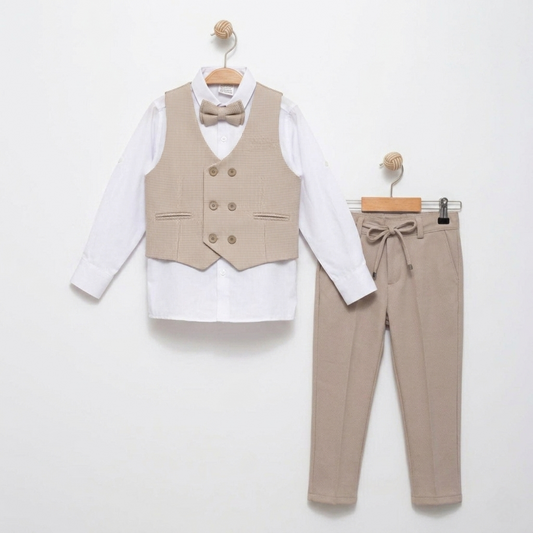 Beige Baby Vest Suit – Double-Breasted Formal Set