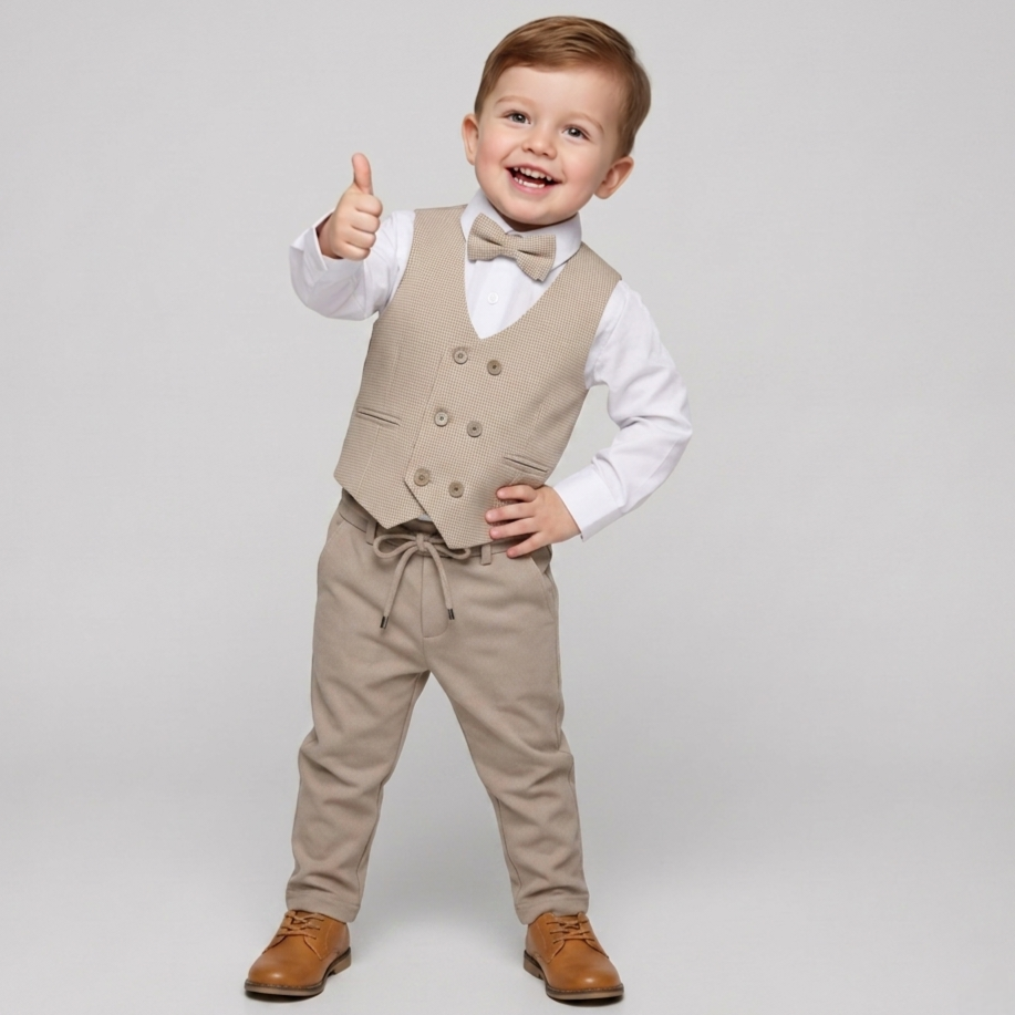 Beige Baby Vest Suit – Double-Breasted Formal Set