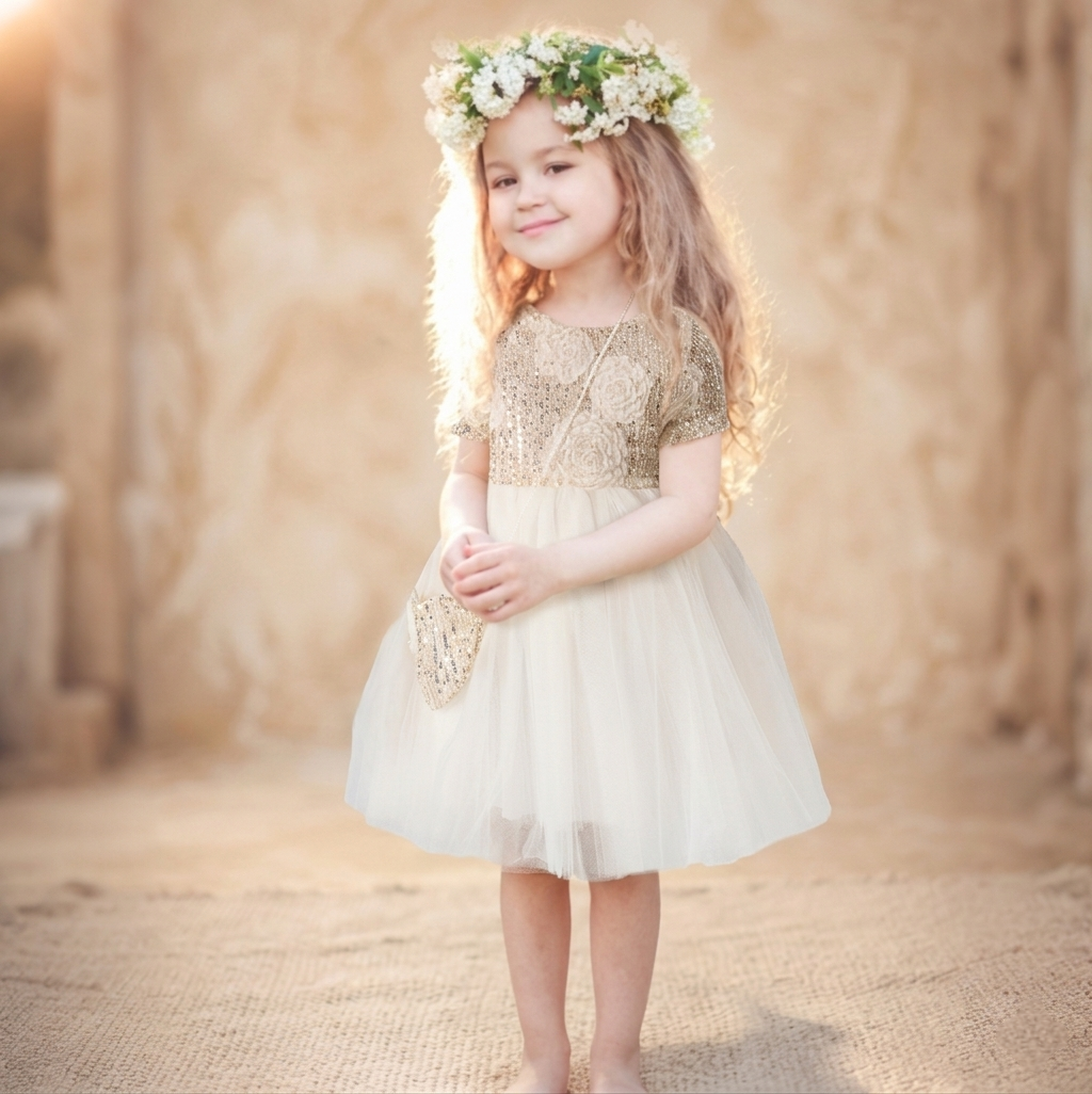 Champagne Baby Girl Party Dress – Sequins & Tulle