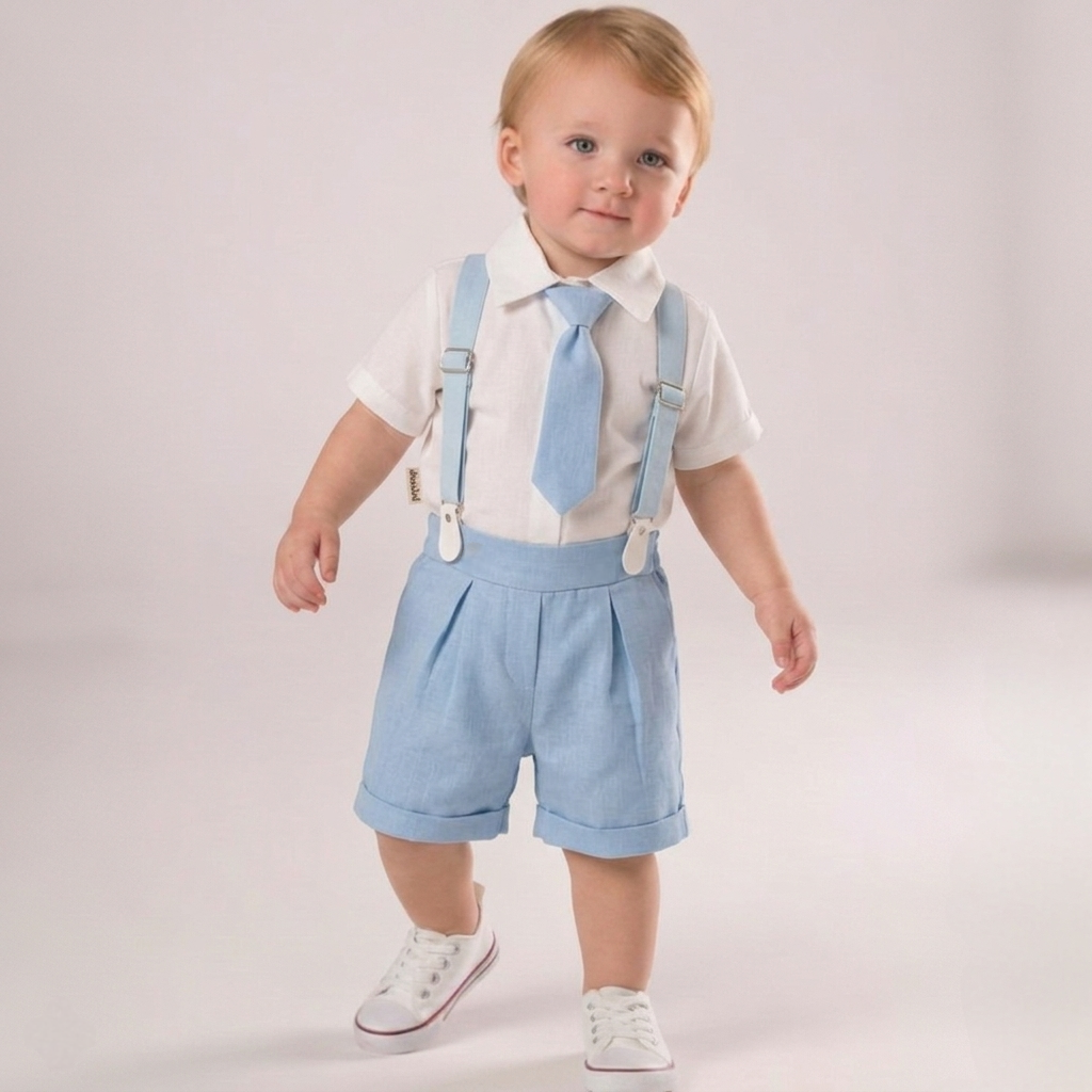 “Gentleman’s Heritage” Baby Formal Set – Shirt, Suspenders & Shorts