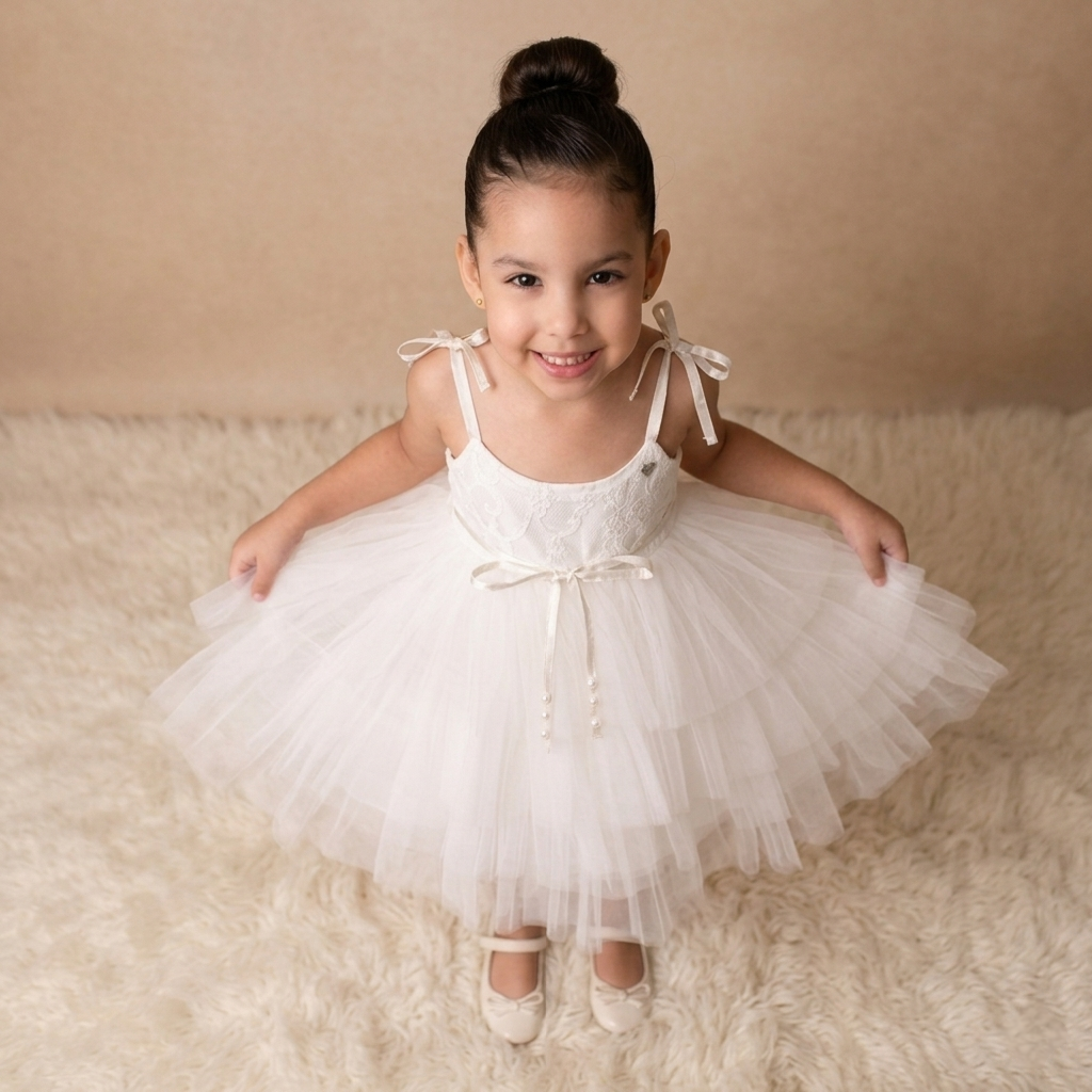 “Ivory Bloom” Baby Dress – Lace Bodice & Tulle Skirt